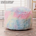Asuprui Pouf Ottoman Unstuffed Round Bean Bag Poof Ottoman Seat Soft Faux Fur Footrest Stool 20x20x12 Inches Fuzzy Chair Floor Chair Foot Rest with Storage for Living Room Bedroom Rainbow Pouf Cover