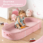 BYBYME Portable Toddler Floor Bed - Waterproof Folding Travel Crib with Washable Fitted Sheet, Ideal Toddler Cots for Sleeping and Sleepovers, Pink