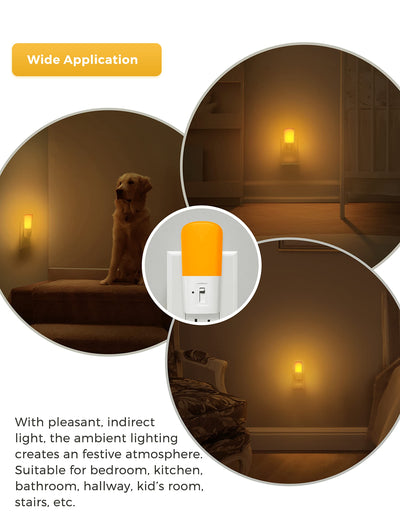 LOHAS Amber Night Light, Dimmable Plug in Yellow Night Light with Dusk to Dawn Sensor, Kids Night Lights for Bedroom, 5-80LM Suit for Nursery, Hallway, Stairway,Bedroom, Bathroom, 2Pack