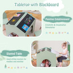 Costzon Kids Table and Chairs, 3 Pieces Wooden Art Table Set w/Chalkboards for Children Activity, Crafts, Reading, Drawing, Space-Saving Design, House-Shaped Toddler Table and Chair Set (Green)