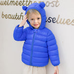 XMWEALTHY Baby Boys Girls Winter Coats Toddler Light Puffer Down Jacket Infant Kids Bear Hoods Padded Outwear Blue 12-18 Months