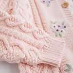 Baby Girls Cable Knit Cardigan Sweater Crewneck Embroider Cardigan Button Warm Jacket Coat for Toddler Pink