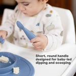 ezpz Tiny Spoon (2 Pack in Sage) - 6 Months+ - 100% Silicone Spoon for Baby Led Weaning + Purees - Designed by a Pediatric Feeding Specialist - Shower Essentials & Gifts
