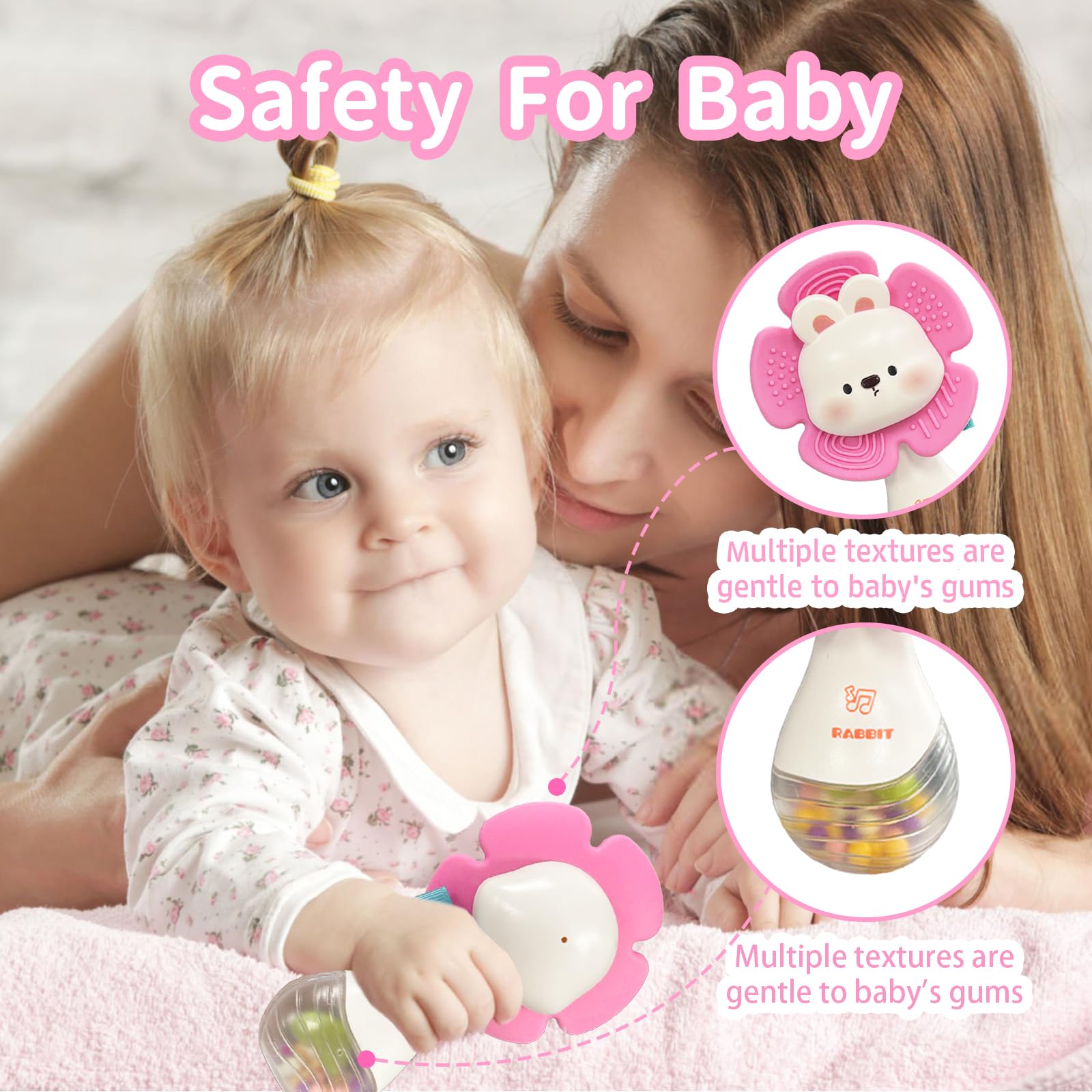 Weirtoya 2 PCS Baby Rattles Teething Toys 3-6 Month, Baby Toys for 0-12 Months Sensory Toys Infant Toys 0-6 Months, Newborn Boys and Girls Must Haves Toys Babies Gifts