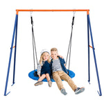 SUPER DEAL Outdoor Kids Swing Set 40 inch Saucer Swing with Frame Combo, Saucer Tree Swing and Heavy Duty Steel A Frame Playset for Backyard, 4 Ground Stakes and Adjustable Ropes, 440 lbs Blue