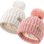 Baby Beanie Hats with 2-Pack,Warm Winter Hats for Boys and Girls,Infant Fleece Lined Toddler Baby Hats for 0-36 Month
