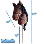 Playful Minds Large Hobby Horse for Kids and Adults – Show Quality with Rhinestone Studded Bridle, Removable Reins, and Long Mane – Plush Handmade Tournament Stick Horse (Bay (Brown))