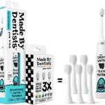 Made by Dentists Kids Electric Toothbrush - Rechargeable Vibrating Toothbrush with Timer, Includes 6 Replacement Heads, Gently Cleans Teeth, Kid & Toddlers Age 2+, Shark