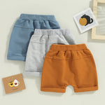 Thilsidee 3 Pack Toddler Baby Boy Girl Solid Color Shorts Elastic Waist Casual Short Trousers Spring Summer Fall Short Pants (A-Blue Brown Grey, 0-6 Months)