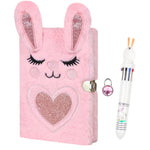 ParkistStar Furry Kid Diary, Rabbit Diary for Girls with Lock, Plush Pink Rabbit Notebook Set with Lock and Pen, Kids Journal Notebook, 80 Lined Sheet, School, Birthday Gift A5