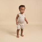 Modern Moments by Gerber Baby Boys' Ribbed 4-Piece Sleevless Bodysuit & French Terry Short Set, Tan/Blue, 0-3 Months
