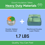 OmieBox Bento Box for Kids - Insulated Bento Lunch Box with Leak Proof Vacuum Insulated Food Jar - 3 Compartments, Two Temperature Zones (Monster Blue)