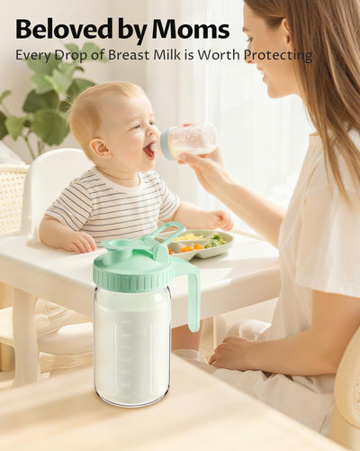 32oz Breast Milk Pitcher with Lid – Leak-Proof & Airtight Glass Storage Container, Breastfeeding Essentials for Breastmilk, Wide Mouth Mason Jar Pitcher, Fast Formula Maker
