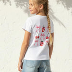 PATPAT Girls T Shirts Size 6-7 Years, White Cherry Print Graphic Tees, Crew Neck Short Sleeve Shirts Kawaii Clothes Big Sister Outfit Dance Tops