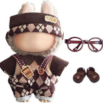 17cm Doll Clothes – 6-Piece Set, Hat + Overalls + Shirt + Camera + Glasses + Shoes, Cute and Premium Dolls Outfit Accessories (Black)