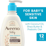 Aveeno Baby Daily Moisturizing Cream with Prebiotic Oat, Hypoallergenic Baby Lotion with Coconut Oil & Shea Butter Moisturizes Sensitive Skin for 24 Hours, Gentle Coconut Scent, 12 fl. oz