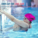2 Pack Womens Silicone Swim Cap for Long Hair,3D Ergonomic Design Silicone Swimming Caps for Women Kids Men Adults Boys Girls with Ear Plug and Nose Clip(M)