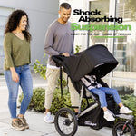 Joovy Zoom360 Ultralight Jogging Stroller Featuring High Child Seat, Shock-Absorbing Suspension, Extra-Large Air-Filled Tires, Parent Organizer, Air Pump, and Easy One-Hand Fold (Black)