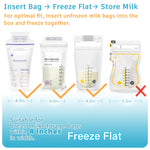 Breastmilk Storage Container with L Shaped Dividers to Flatten Standing Breast Milk Bags in Organizer Bins Save Refrigerator Space | 2 Containers with Removable Separator Boards - Gray