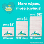 Pampers Sensitive Baby Wipes, Clinically Proven, Fragrance Free, Unscented, Water Based, Hypoallergenic, Multi-Use, Hand Wipes 1008 Wipes Total (18X Flip-Top Packs) [Packaging May Vary]