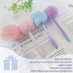 4 Pieces Pompom Ballpoint Pen, Cute Pen Fluffy Ball Pens Color Gradient Pen Office School Accessory Gift for Kids Girls, Yellow, Blue, Purple, Pink