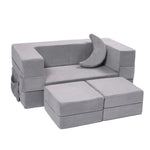 Elftopia Modular Kids Sofa,Toddler Couch Foam Armchair for Kids, Children Convertible Plush Sofa Play Set,Fold Out SofaBed(Grey)