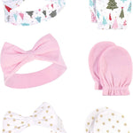 Hudson Baby baby-girls Cotton Headband and Scratch Mitten Set