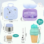 Aimsnk Magical Fantasy Lunch Box Set for Kids - 12oz Insulated Food Jar, Collapsible Space Cup & Utensils,Thermal Bag & Leakproof Bento Containers with Cutlery (BPA Free) - Ages 3-10 (Blue-Gradient)