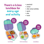 b.box Snack Box - Leakproof Mini Bento Box for Kids & Toddlers, 2 Compartment Snack Containers for Kids, Lunch Containers, Dishwasher Safe, BPA Free, PFAS Free, Ages 4m+, 1 3/4 Cup - Lilac Pop