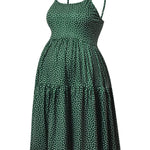 GINKANA Sleeveless Maternity Tank Dress Cami Maternity Dress Adjustable Strappy Summer Beach Swing Dress,Green with White Dot,M