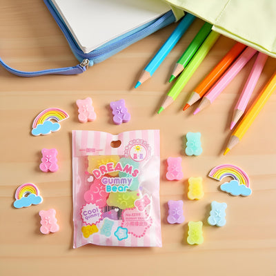 5 Pcs Cute Colorful Erasers Gummy Bear Cabochons | Cartoon Bear Pencil Erasers | Animals | Interactive Pets | Stationery Supplies