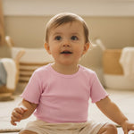 3 Pack Kids & Toddler Baby Unisex Puff Sleeve Shirt, Girl Boy Crewneck Cotton T Shirt, Pure Color Basic Tees 6M-5Y (Pink/White/Grey, 6-12 Months)