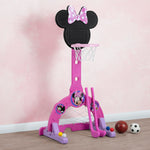 Delta Children Disney Minnie Mouse 4-in-1 Sports Center – Adjustable Easy Score Basketball Hoop, Soccer/Hockey Net and Golf Game, 4 Golf/Hockey Balls, Pink