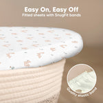 2-Pack Baby Bassinet Sheets Girl, Boy - 33x17 Viscose Derived from Bamboo Bedside Mattress Fitted Bassinet Sheets, Compatible with Halo Bassinest Swivel Sleeper, Baby Delight, Graco(Nibbles/Bruce)