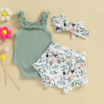 CIYCUIT Baby Girl Clothes 0 3 6 9 12 18 Months Summer Outfits Floral Shorts Set Green 0-3 Months
