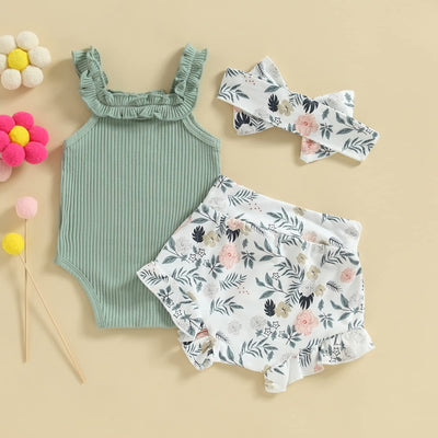 CIYCUIT Baby Girl Clothes 0 3 6 9 12 18 Months Summer Outfits Floral Shorts Set Green 0-3 Months
