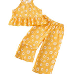 Toddler Clothes 2t 3t Girl Summer Clothes Kids Cute Yellow Halter Crop Tops High Waist Floral Pants Toddler Girl Summer Outfits Children Clothing Set