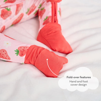 pureborn Baby Girls Sleeper Viscose from Bamboo Pajamas 2-Way Zipper Snug Fit Sleepwear Strawberry 6-12 Months