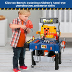 MUGEYMYD Kids Tool Bench Set with Electric Drill and Realistic Tool, Pretend Play Construction Workbench Toys for Toddlers, Build a Kids Tool Workshop Set for Boys and Girls, Ages 3-8.