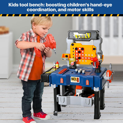 MUGEYMYD Kids Tool Bench Set with Electric Drill and Realistic Tool, Pretend Play Construction Workbench Toys for Toddlers, Build a Kids Tool Workshop Set for Boys and Girls, Ages 3-8.