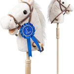 HollyHOME Stick Horse Plush Handcrafted Hobby Horse on a Stick with Wood Wheels Real Pony Neighing and Galloping Sounds for Kids Toddlers Dark Brown 36 Inches(AA Batteries Required)
