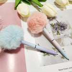 4 Pieces Pompom Ballpoint Pen, Cute Pen Fluffy Ball Pens Color Gradient Pen Office School Accessory Gift for Kids Girls, Yellow, Blue, Purple, Pink