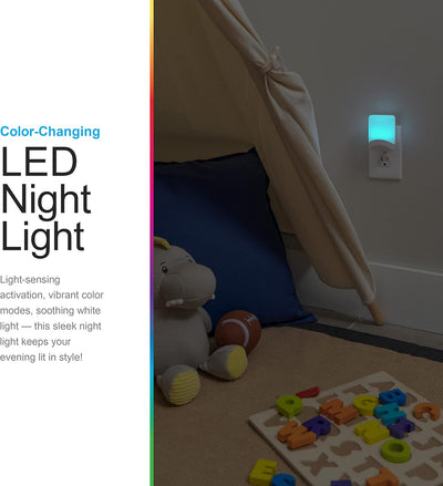 GE Color-Changing LED Night Light, Plug Into Wall, Dusk to Dawn Sensor, Ambient Lighting, for Bedroom, Childrens Room, Nursery, Safety Rated, 1 pack, 34693