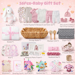 Luxury 36 Pcs Baby Girl Gift Basket Premium Newborn Essentials, Baby Shower Gender Reveal Gifts,Baby Books Blanket Footie Pajamas Portable Diaper Changing Pad,Baby Gift Basket for Girls,Large,Pink