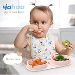 yahaa Toddler Plates Travel Essential on the go,Baby Plates with Forks and Spoons Self Feeding 6 months,Foldable,Silicone,BPA Free,Blush