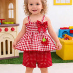 Doresbebe 12 Month Girl Clothes Baby Clothes Summer Toddler Girl Outfits Strawberry Ruffle Shirts Tank Tops Shorts Set Gifts for Girls Clothing Red
