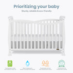 Dream On Me Violet 7-in-1 Convertible Full-Size Baby Crib with Toddler, Day & Full Bed Conversion in White, GreenGuard Gold & BSA, 3 Mattress Heights, Sustainable Pinewoo