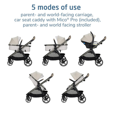 Maxi-COSI Zelia Pro 5-in-1 Travel System with Mico Pro Infant Car Seat, Baby Stroller Combo, Reversible Seat, Large Wheels, Adjustable Handle, Newborn to Toddler, Lightweight, Classic Oat