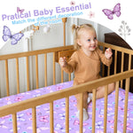 JISEN Baby Crib Sheets Soft Breathable Butterfly Fitted Crib Sheets Baby Sheet for Standard Crib and Toddler Mattress Bed Sheets for Crib for Boys Girls Neutral 52x28 Inch