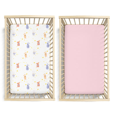 Little Grape Land Crib Sheets 2 Pack, Baby Fitted Sheets for Girls and Boys Fits Standard Size 52''x28'' Crib Mattress, Soft Breathable Toddler Bed Sheets Machine Washable, Rabbit